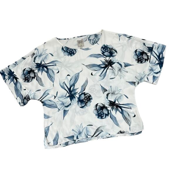 Go By GoSilk Minimalist Floral Short Sleeve Silk Blouse - Picture 1 of 10